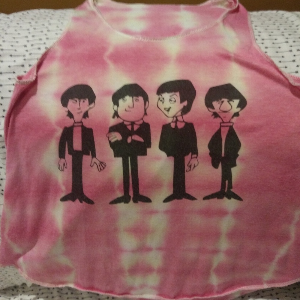 Pink tie-dyed Beatles tank